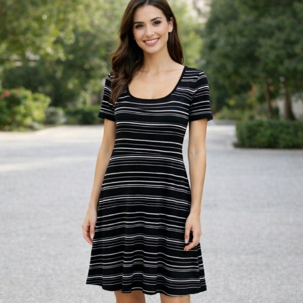 Club Monaco | Stripe Dress  Black White Work Wear